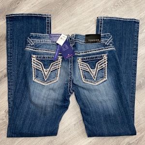 New! Vigoss Women's Chelsea Boot Bling Premium Denim Jeans Size 30x33 Dark Wash